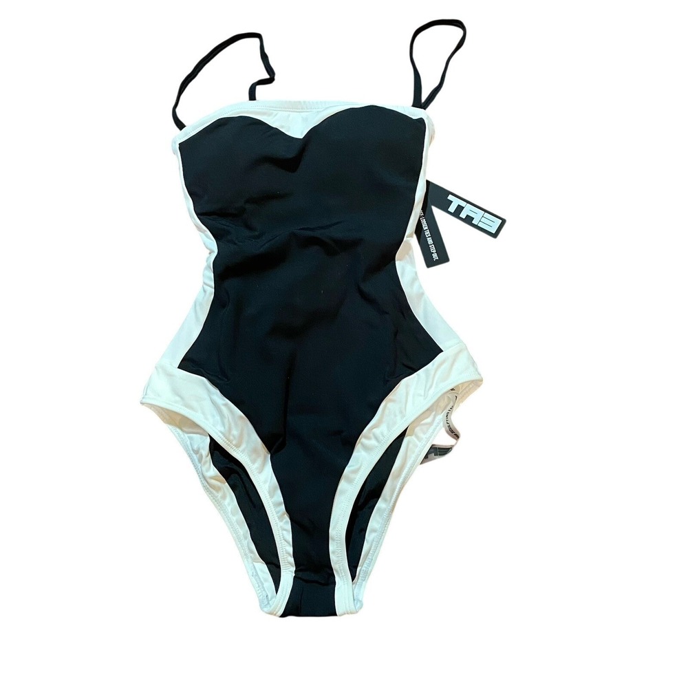Ta3 NWT Strapless Framey White Black One Piece Swimsuit XXS Short